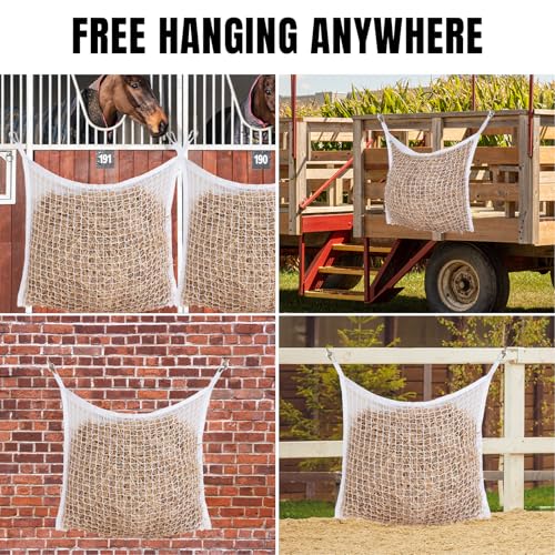 2 PCS Slow Feed Hay Net for Horses, Large Capacity Hay Bags for Horses Goats Sheep Donkey Trailer Full Day Feeding, Easy to Fill and Hang, White, 35 x 31 Inch - size: 2PCS-White