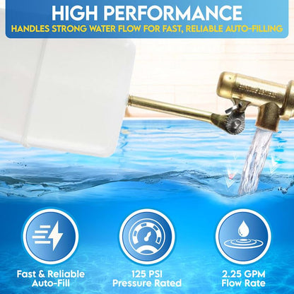 FT150B Made In USA 3/8″ Auto Fill Float Valve – Automatic Water Level Control for Pool & Water Tank – Fits 8″ Canister – Wingnut Adjustment, 3″ Arm, 2.25 GPM, 125 PSI – Pool & Spa Autofill Valve