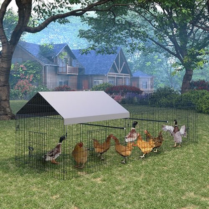 GarveeLife Portable Metal Chicken Coop, 130"×40"×40" Chicken Run for Yard with Waterproof Cover, Portable Poultry Cage for Outdoor Backyard Farm Chicken Rabbit Duck - size: 130"L