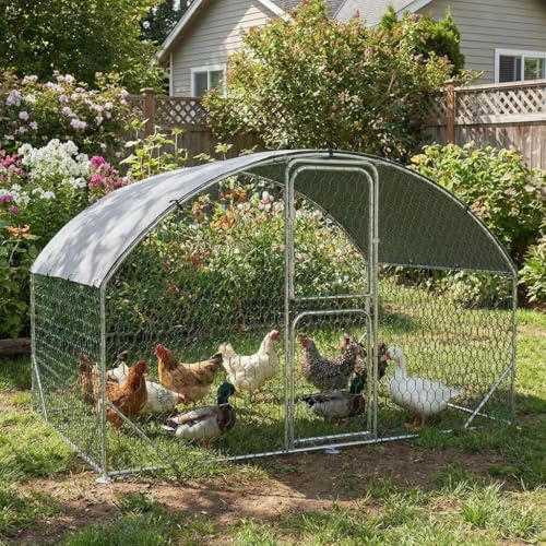Large Metal Chicken Coop, Chicken Runs for Yard with Cover, Large Chicken Run with Double Door and Upgrade Tri-Supporting, Walk in Chicken Coop for Outdoor Farm Yard (9.8'L x 6.5'W x 6.6'H) - size: 9.8'L x 6.5'W x 6.5'H