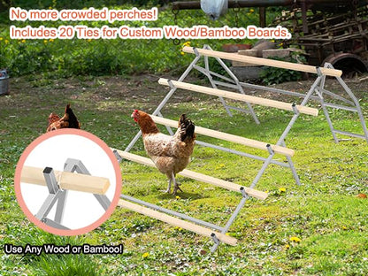 Chicken Roosting Bars for Chickens in Coop with 20 Ties DIY Chicken Perch for Coop Customizable with Your Own Wood, Large Metal Roosting Ladder Perch for 6-10 Chickens, Chick Toys Jungle Gym