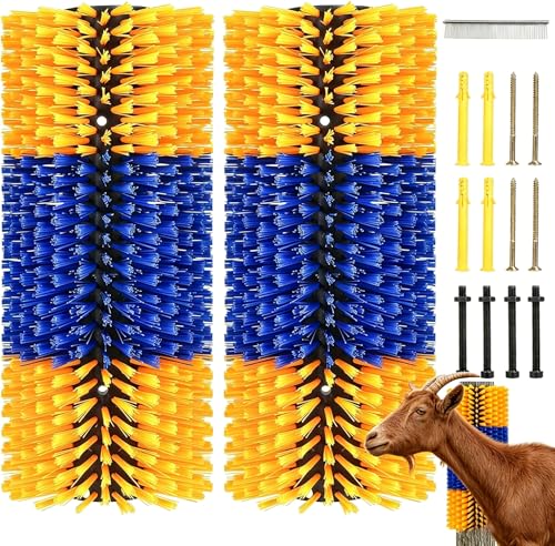 2 Pack Livestock Scratching Brush for Goats, Cattle, Horses & Sheep, Heavy Duty Goat Grooming Massage Brush Wall Mount with Screws for Farm Animals - size: 17.2 x 7.56 Inch