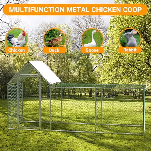 Large Metal Chicken Coop, Chicken Run with Cover, Walk-in Poultry Cage for Yard Outdoor Duck Rabbit Cage