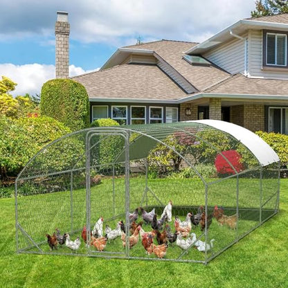 Large Metal Chicken Coop, Walk-in Poultry Cage, Large Chicken Run with Waterproof & Anti-UV Cover, Chicken Coop Run with Lockable Doors for Outdoor, 9.8 x 19.7 x 6.6FT - size: 9.8' W x 19.7' L x 6.6' H