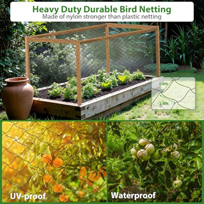Unves Bird Netting 25' x 50' with 2.4" Square Mesh Bird Net for Chicken Coop, Heavy Duty Nylon Poultry Netting for Garden Protect Fruit Trees, Vegetables and Plants Against Birds, Deer - size: 25' x 50'