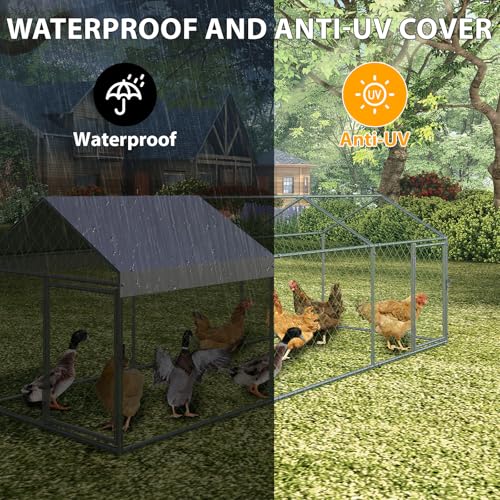 Large Chicken Coop, 120" x 40"x 40" Metal Chicken Run for Yard, Outdoor Chicken Pen with Waterproof and Anti-UV Cover for Backyard Farm Chicken Rabbit Duck, Silver - color: Silver