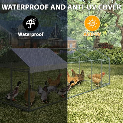 Large Chicken Coop, 120" x 40"x 40" Metal Chicken Run for Yard, Outdoor Chicken Pen with Waterproof and Anti-UV Cover for Backyard Farm Chicken Rabbit Duck, Silver - color: Silver