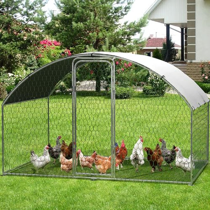 Large Metal Chicken Coop, Outdoor Chicken Runs for Yard with Cover,Large Chicken Run with Upgrade Tri-Supporting,Waterproof and UV-Resistant,Walk-in Poultry Cage for Farm Yard(9.8'l x 6.5'w x 6.5'h) - size: 9.8 x 6.5 x 6.5 FT