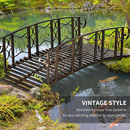 Outsunny 6' Metal Arch Backyard Garden Bridge with 660 lbs. Weight Capacity, Safety Siderails, Vine Motifs, Easy Assembly for Backyard Creek, Stream, Pond, Brown - color: Brown