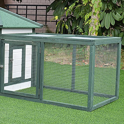 PawHut 77" Wooden Chicken Coop with Nesting Box, Cute Outdoor Hen House with Removable Tray, Ramp Run, for Garden Backyard, Green - color: Green