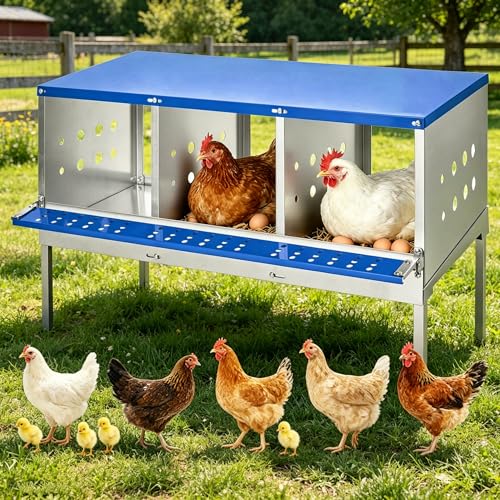 Galvanized Steel Chicken Nesting Box, Big Laying Box for Hens & Ducks, Wall-Mountable, Convenient Egg Collection, Easy Clean, Vented Design for Healthy Flock - color: Blue, size: 3 Compartment