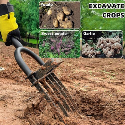 Garden Fork, Pitchforks for Digging Composting Spading, Long Hand Tiller & Cultivator - 5 Tine, 45 inches