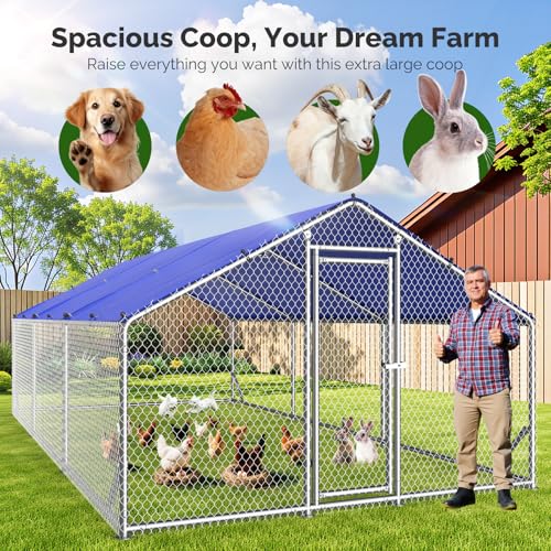 Sino Luban Metal Large Chicken Coop Run for Yard with Waterproof Cover, Chicken Runs for 30 Chickens/Ducks, Chicken Pen Chicken Enclosure Outdoor, Walk-in Poultry Cage (Upgrade Support Brace) - size: 17.8x8.9 FT