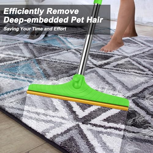 B-Land Carpet Rake for Pet Hair Removal, Reusable Pet Hair Remover with 60” Adjustable Long Handle, Carpet Scraper Dog Cat Hair Remover Tool for Rugs, Mats, Couch, Furniture Green - color: Green