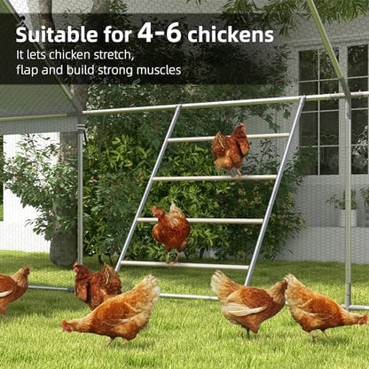 PawHut Chicken Perch for Coop, Wooden and Galvanized Steel Jungle Gym Roosting Bar Ladder for Backyard Poultry, 55" x 33.75"