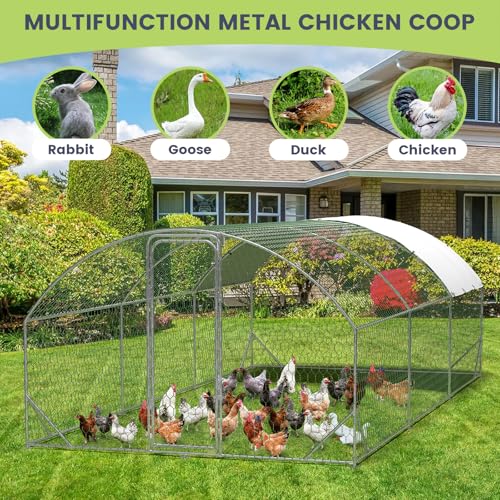IDEALHOUSE Walk-in Chicken Run with Cover, Metal Outdoor Poultry Enclosure, 20 ft L x 10 ft W x 6.6 ft H, Waterproof and UV Cover, Spire Roof Design, for Yard and Farm Chickens Ducks - size: 19.7 ft L x 9.8 ft W x 6.6 ft H