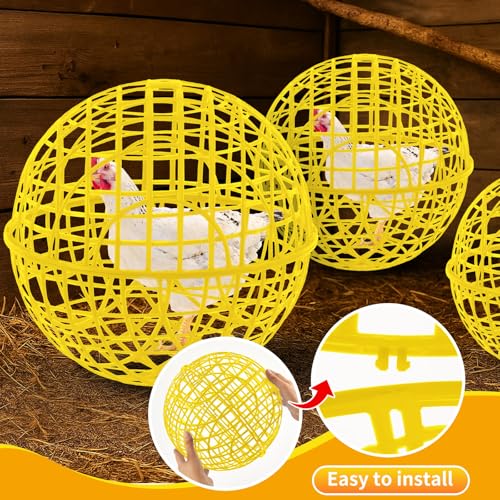 AceOrbit 3 Pcs 15 Inch Yellow Ball Chicken Animals Cage, Plastic Rolling Orb Movable for Chickens Rabbits Birds Pigeons, Outdoor Farm Range Portable Round Coop Hutch Safety Globe Prevents Dog Bites - size: 15.8 Inch