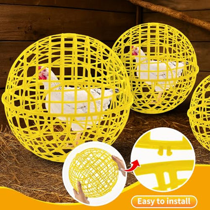 AceOrbit 3 Pcs 15 Inch Yellow Ball Chicken Animals Cage, Plastic Rolling Orb Movable for Chickens Rabbits Birds Pigeons, Outdoor Farm Range Portable Round Coop Hutch Safety Globe Prevents Dog Bites - size: 15.8 Inch