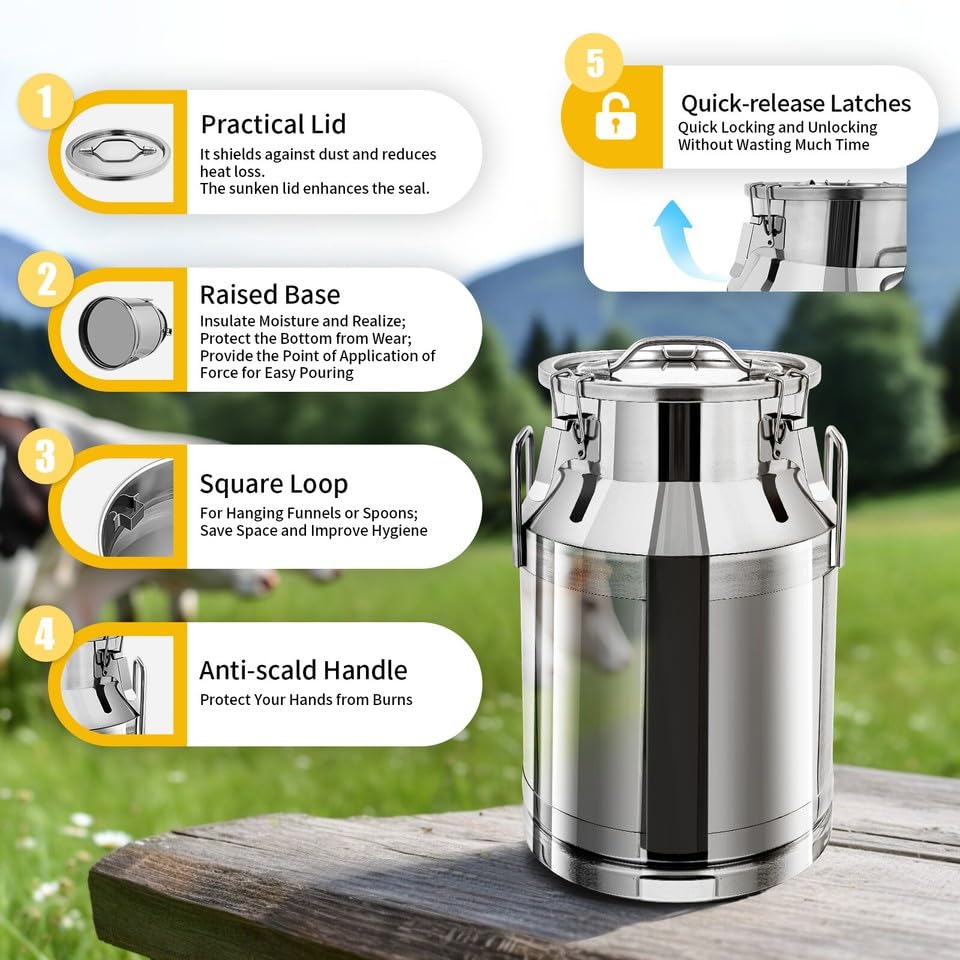 30-Liter/8-Gallon Milk Can, 304 Stainless Steel Milk Jug, Heavy-Duty Milk Transport Can with Sealed Lid, Bucket with Faucet, Heavy-Duty Container for Milk and Wine (30L) - size: 30L