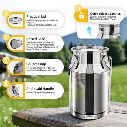 30-Liter/8-Gallon Milk Can, 304 Stainless Steel Milk Jug, Heavy-Duty Milk Transport Can with Sealed Lid, Bucket with Faucet, Heavy-Duty Container for Milk and Wine (30L) - size: 30L