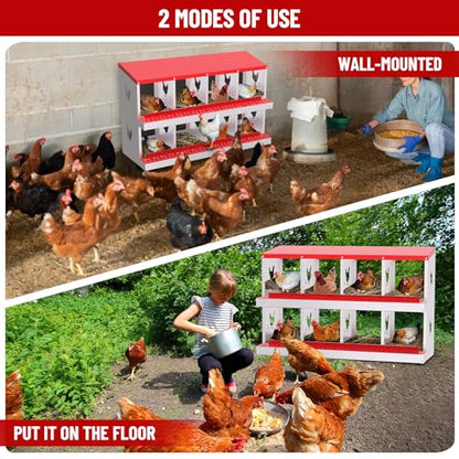 Chicken Nesting Box,8 Holes Galvanized Steel Metal Chicken Laying Box with Automatic Roll-Away Egg Collection System & Removable Tray,Wall Mount Nesting Boxes - color: Red, size: 8 Holes
