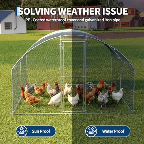 Garvee Large Metal Chicken Coop, Chicken Run for 10/20 Chickens, Outdoor Walk in Poultry Cage with Anti-UV Cover and Waterproof, 13.12 x 9.84 x 6.56 ft - size: 157.5"L x 118.1"W x 78.7"H