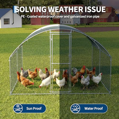 Garvee Large Metal Chicken Coop, Chicken Run for 10/20 Chickens, Outdoor Walk in Poultry Cage with Anti-UV Cover and Waterproof, 13.12 x 9.84 x 6.56 ft - size: 157.5"L x 118.1"W x 78.7"H