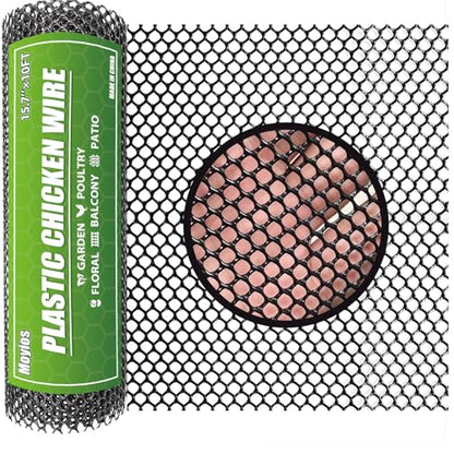 Black Plastic Chicken Wire Mesh Roll 15.7IN x 10FT, 500GSM Heavy Duty Hexagonal Fencing - Garden Netting for Poultry, Dog Rabbit Barrier, Floral Craft Wire, Easy to Cut Durable Mesh Fencing - color: 10ft Black