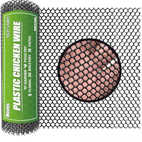 Black Plastic Chicken Wire Mesh Roll 15.7IN x 10FT, 500GSM Heavy Duty Hexagonal Fencing - Garden Netting for Poultry, Dog Rabbit Barrier, Floral Craft Wire, Easy to Cut Durable Mesh Fencing - color: 10ft Black