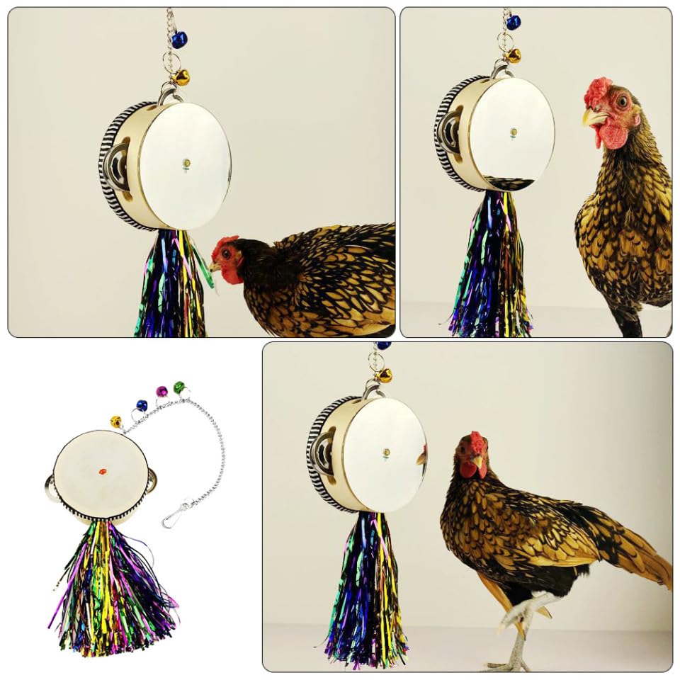 Chicken Mirror Hanging for Hens Roosters Drum Mirror Pet Enrichment Increases Activity Reduces Boredom Durable Attractive Design for Poultry Play
