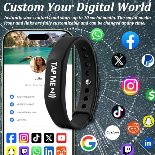 Smart Digital Business Card Wristband with NFC & QR Code - Social Media Sharing Bracelet - Tap to Share Profile - Compatible with iOS & Android (Blue) - color: Blue