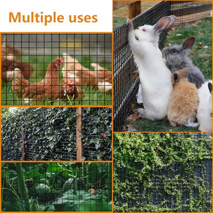 Gardeal 19 Gauge Black Hardware Cloth1/2 Inch -Vinyl Coated Welded Wire Mesh Roll- Duty Rust Proof Fencing for Gardens, Poultry Animal Netting Cage Screen (Black 1/2 16inx50Ft) - size: Black 1/2 16inx50Ft