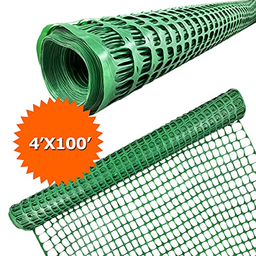 Ashman Plastic Mesh Fence, Construction Barrier Netting, Green, 4'x100' Feet, 1 Roll, Garden Fencing, Fences Wrap, Above Ground, for Snow, Poultry, Chicken, Deer, Patio, Garden Netting, Green 100FT - color: Green, size: 100 FT