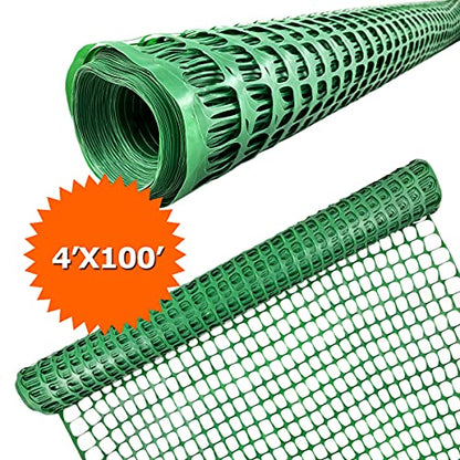 Ashman Plastic Mesh Fence, Construction Barrier Netting, Green, 4'x100' Feet, 1 Roll, Garden Fencing, Fences Wrap, Above Ground, for Snow, Poultry, Chicken, Deer, Patio, Garden Netting, Green 100FT - color: Green, size: 100 FT