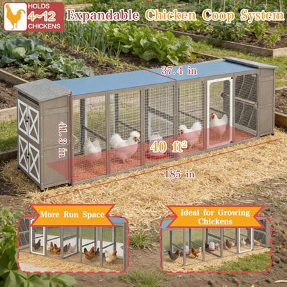 Ketive 93.6"L Outdoor Large Chicken Coop with Run for 6–8 Chickens, Wooden Hen House with 6 Nesting Boxes, 4 Lockable Egg Doors,Asphalt Roof,Waterproof Oxford Run Cover Chicken Hutch for Backyard Lawn