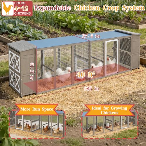 Ketive 93.6" Large Chicken Coop with Run for 6-8 Chickens, Wooden Outdoor Hen House with 6 Nesting Boxes, 4 Lockable Egg Doors, Asphalt Roof and 600D Waterproof Oxford Cover for Backyard - size: 93.6"L x 37.5"W x 41.5"H