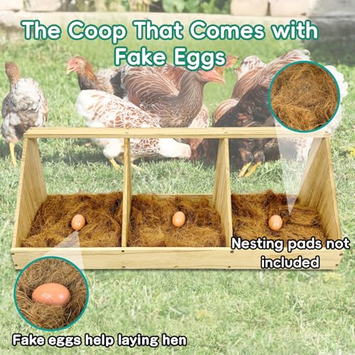 Chicken Nesting Boxes, 6 Compartment Wooden Chicken Laying Boxes, Nesting Boxes for Chickens, Hens, Ducks, Poultry Nest Box for Laying Eggs, Includes 6 Fake Eggs - size: Double