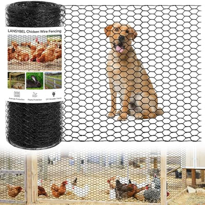 17in x 150ft Chicken Wire, Black Poultry Wire Netting, Hexagonal Galvanized Mesh, Outdoor Anti-Rust Surface Plastic Coating, Garden Fence Animal Barrier for Pet Rabbit Chicken Fencing - size: 17in(H)x150ft(L)