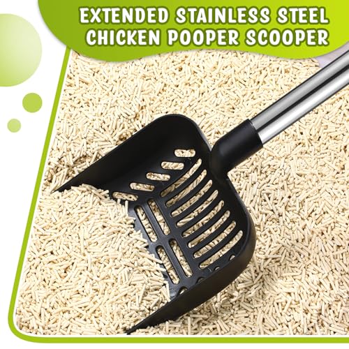 Willinglong 48 Inch Metal Chicken Coop Pooper Scooper (16 to 48 Inch) Long Handle Scooper with Detachable Stainless Steel Long Handle Gloves Accessory for Cleaning Chicken Coop(Black) - color: Black