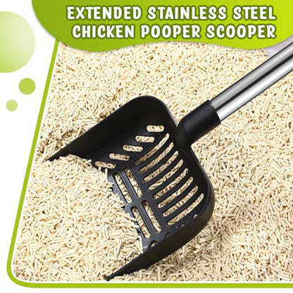 Willinglong 48 Inch Metal Chicken Coop Pooper Scooper (16 to 48 Inch) Long Handle Scooper with Detachable Stainless Steel Long Handle Gloves Accessory for Cleaning Chicken Coop(Black) - color: Black