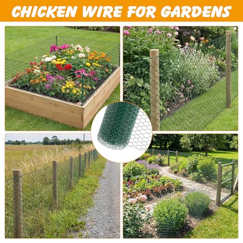 Ondware Chicken Wire, 15.7 x 240 Inches, Green Durable PVC-Coated Iron Mesh for DIY Garden Fencing, Pet Enclosures, Craft Projects - color: Green(iron)