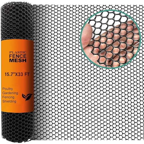 Chicken Plastic Wire Fencing Mesh - Heavy-Duty Plastic Chicken Black Wire Fence Mesh for Gardening, Barrier Netting, Poultry Dogs Rabbit Fencing (Black, 15.7IN x 33FT) - size: 15.7IN x 33FT