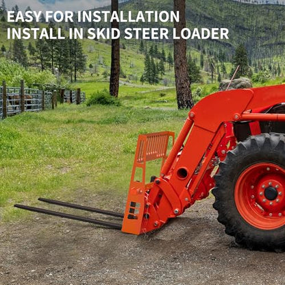 YITAMOTOR 45" Pallet Forks Frame Attachment with 48" Pallet Forks Forklift Blades, 4000 lbs Capacity with 3 Spear Sleeves for Kubota Bobcat Skid Steer Loaders Tractors