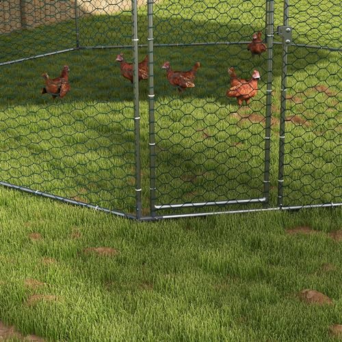 PawHut Large Chicken Coop Metal Chicken Run for Chickens with Waterproof and Anti-UV Cover, Polygon Shaped Walk in Fence Cage Hen House for Outdoor and Yard Farm Use, 1" Dia, 17.1' x 15.7' x 9'