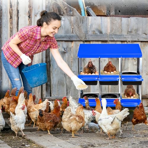 6-Hole Roll Away Chicken Nesting Box, Cleanable Pull Out Hen Roosting Boxes, Chicken Coop with Pull-Out Design – Durable Nesting Boxes for Easy Cleaning, Blue - color: Blue, size: 32.1"L x 16.9"W x 26.6"H