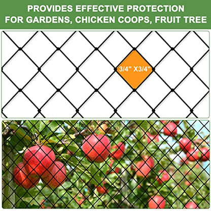 Bird Netting - 3/4" Mesh Net, 50x100ft Heavy Duty Nylon for Garden Protection, Poultry and Chicken Coop, Fruit Trees, Orchards Against Squirrels, Deer, Hawk - size: 3/4", 50' x 100'