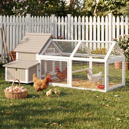 Large Outdoor Chicken Coop with Run, 83" Wooden Spacious Coops for 2-4 Chickens with 2 Nesting Boxes, 4 Perches, 2 Ramps, Backyard Poultry Cage for Ducks, Rabbits, Hens, Grey - size: 83.0"L x 58.0"W x 39.0"H