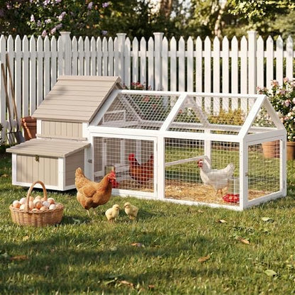 Large Outdoor Chicken Coop with Run, 83" Wooden Spacious Coops for 2-4 Chickens with 2 Nesting Boxes, 4 Perches, 2 Ramps, Backyard Poultry Cage for Ducks, Rabbits, Hens, Grey - size: 83.0"L x 58.0"W x 39.0"H
