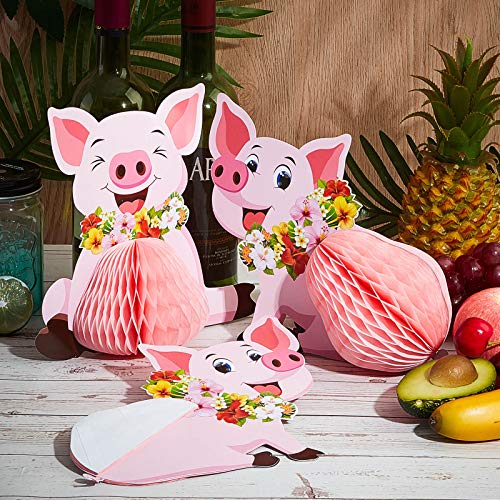 Zonon 4 Pieces Luau Pig Party Decorations Tissue Centerpieces Pink Piggy Pig Farm Animals Table Toppers for Birthday Hawaiian Luau Party Supplies