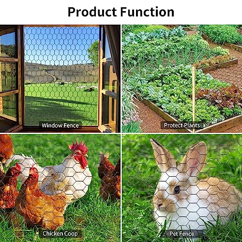 Chicken Wire 13.7 in x 393.7 in Poultry Wire Netting Hexagonal Galvanized Mesh Garden Fence Barrier for Pet Rabbit Chicken Fencing with 100 Pcs Cable Zip Ties(PVC-Coated) - color: Black, size: 13.7"x393.7"+100Ties